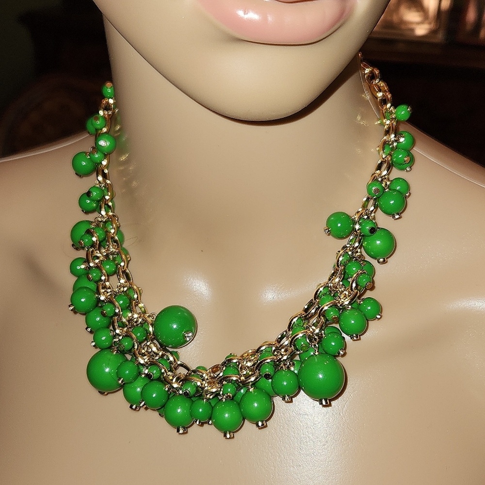 Kate Spade green and gold beaded necklace with rhinestones